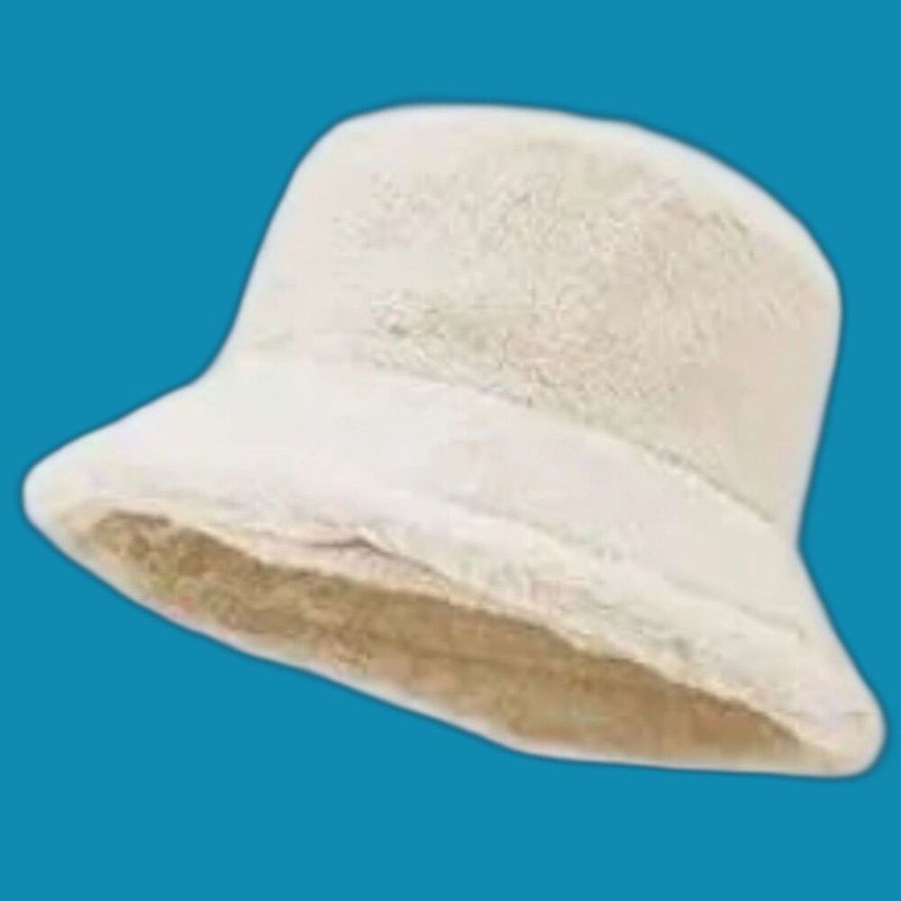 Faux Fur Winter Fuzzy Warm Beige Unisex Bucket Hat One Size